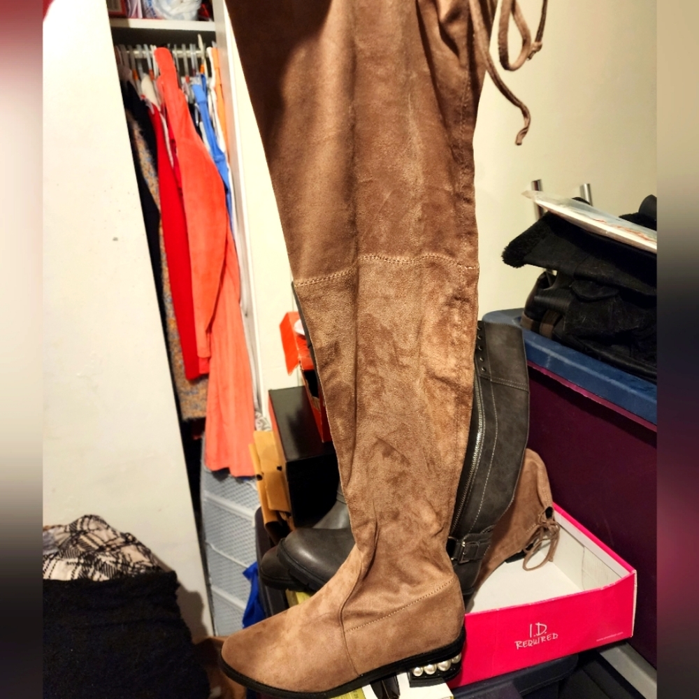 Catherine Malandrino Perse pearl heel over the knee boot in Taupe women 7.5